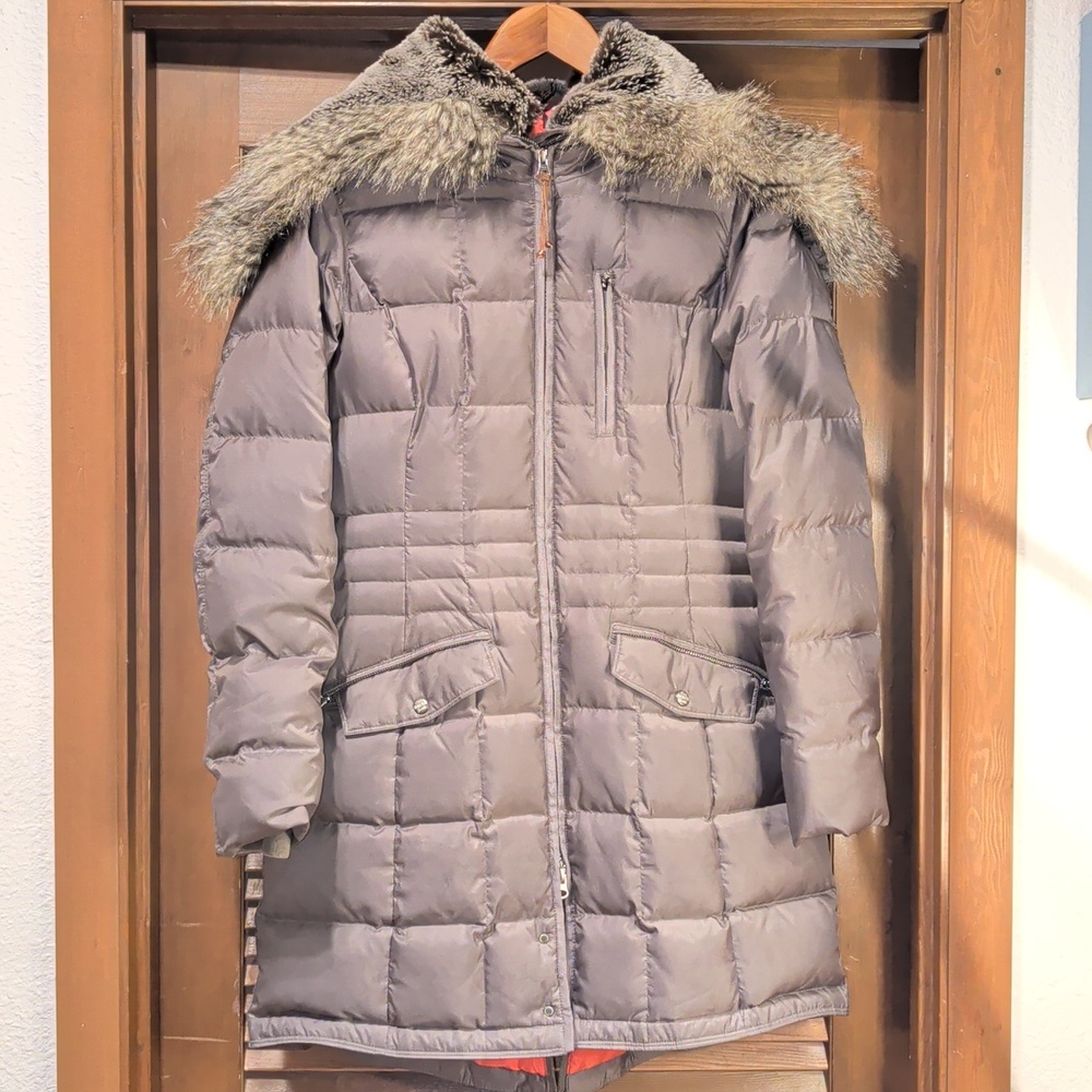 Eddie Bauer Mid Length Down Coat With Extra Details And Detachable Fur Hood